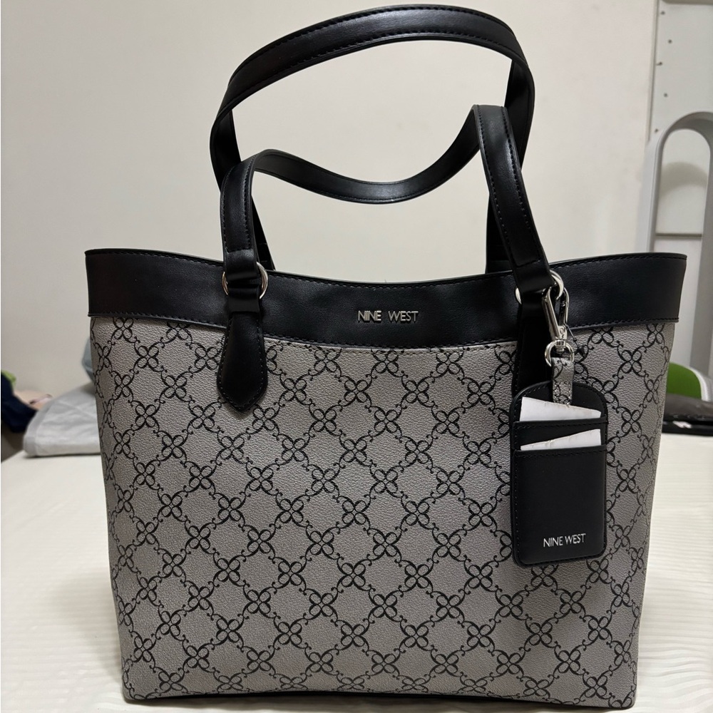 Nine West Black and Gray Monogram Tote
